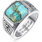 BONLAVIEGEM 7ct Vintage Teal Turquoise|Emerald|Black Onyx Ring for Men 925 Sterling Silver Men Rings 11mm Square-Cut Mens Cocktail Rings Celtic Pattern Band for Dad Father Size 7-12