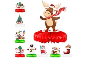 Haolongfa Christmas Honeycomb Centerpieces 9 Pcs for Table Decorations,3D Christmas Honeycomb Decorations for Holiday Santa Reindeer Snowman Christmas Tree,Xmas Table Centerpiece Decorations