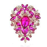 YOQUCOL Vintage Austrian Crystal Rhinestone Leaf Shape Big Large Brooch Pin For Women Golden Tone