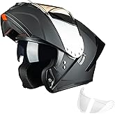 ILM Modular Motorcycle Helmet for Adults Full Face Flip up Riding with Dual Visor Street Bike Racing DOT Model MM966 (Matte Black Silver, L)
