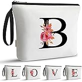A-Z BAG Personalized Makeup Bag, Birthday Gifts for Women Mom, Gifts for Best Friend, Bride Bridesmaid Cosmetic bag (B, White)