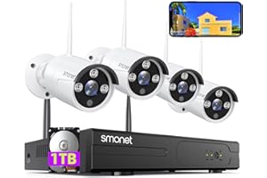 Wireless Security Camera System,SMONET 1080P 8 Channel Home Surveillance DVR Kits with 4pcs 2MP Full HD Cameras 1TB HDD Night Vision Motion Detection Free App for Indoor Outdoor 24/7 Video Recording