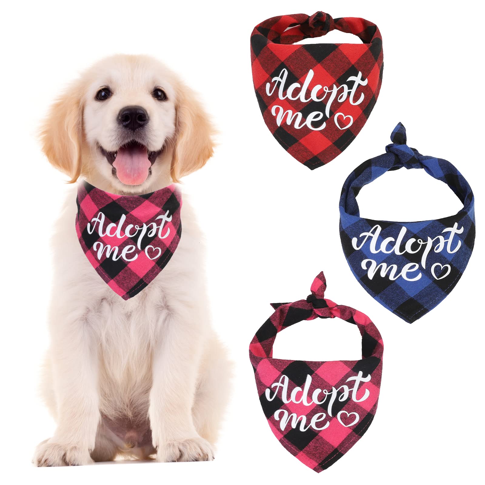 HACRAHO Dog Bandanas, 3 PCS Adopt Me Plaid Dog Bandana Adjustable Dog Bibs Scarf for Small Medium Dogs and Cats, M