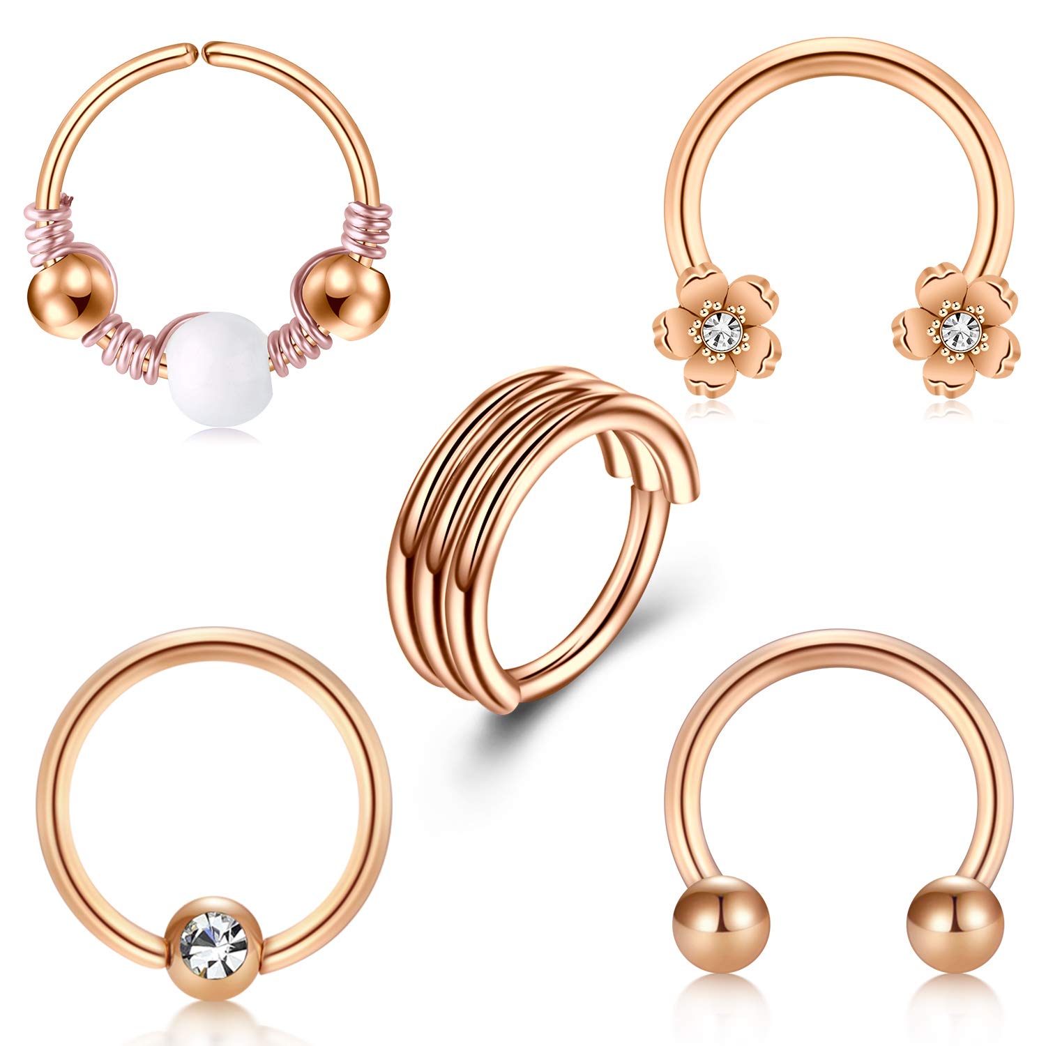 LAURITAMI Septum Clicker Rings Surgical Steel 8mm 16G Hinged Segment Horseshoe Seamless CZ Diamond Helix Earrings Hoop Piercing Jewellery