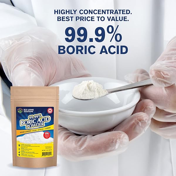 ECO LIVING SOLUTIONS – 99.99% BORIC ACID POWDER | HORTICULTURAL GARDEN APPLICATION | MULTIPURPOSE CLEANER | LAUNDRY ADDITIVE | BATHROOM CLEANER | COMMERCIAL STRENGTH | LAB GRADE – 12 OZ