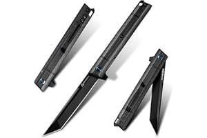 FORESAIL Flipper Pocket Folding Knife,DC53 Steel Blade and G10 Handle. With pocket clip and glass breaker,men's pocket knife hiking trip EDC tool Knife (Black PVD Blade)