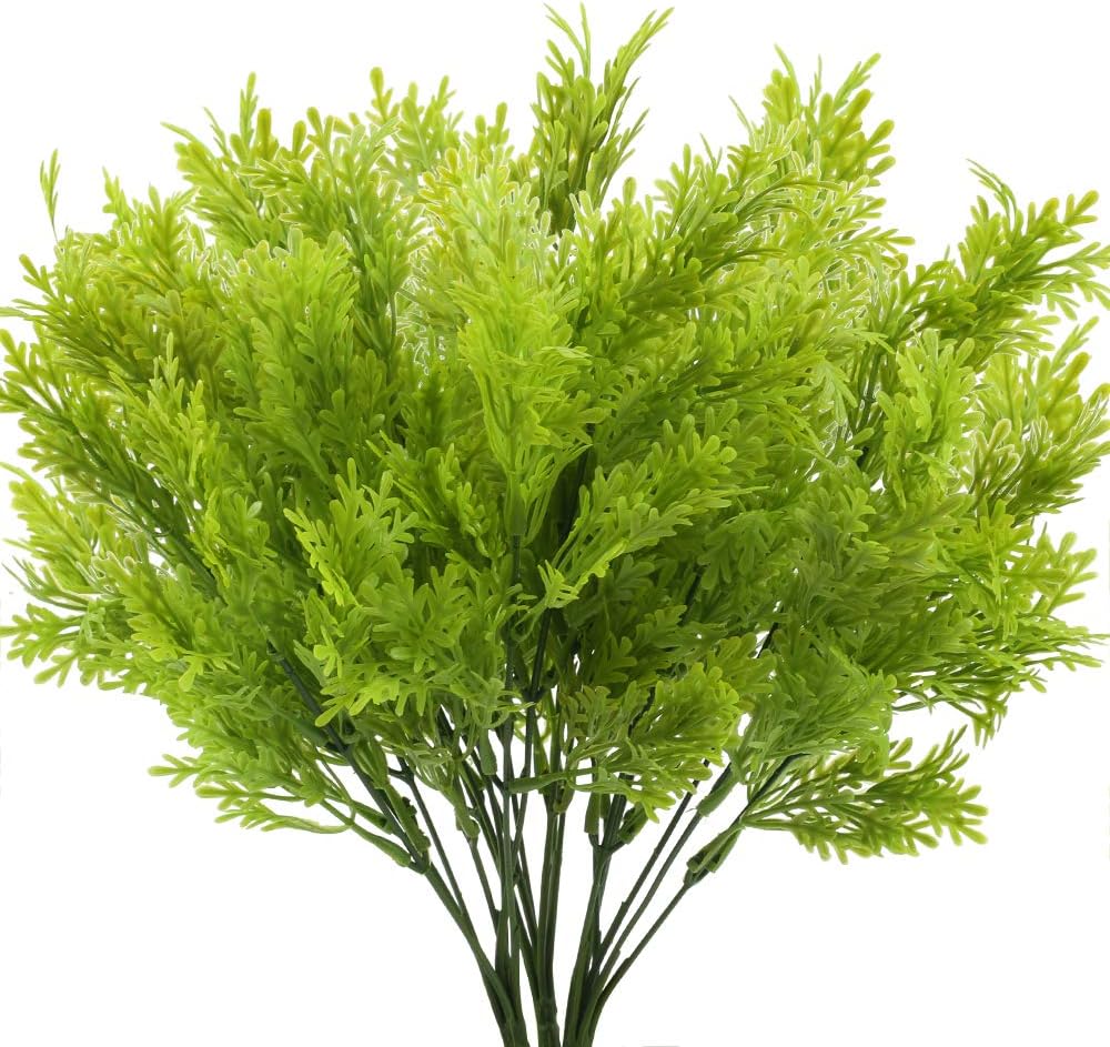 XHXSTORE 3 Pcs Artificial Outdoor Plants Fake Green Fern Plants Plastic Greenery Shrubs Faux Grass Leaves Indoor Outdoor Home Kitchen Office Windowsill Table Halloween Spring Decor