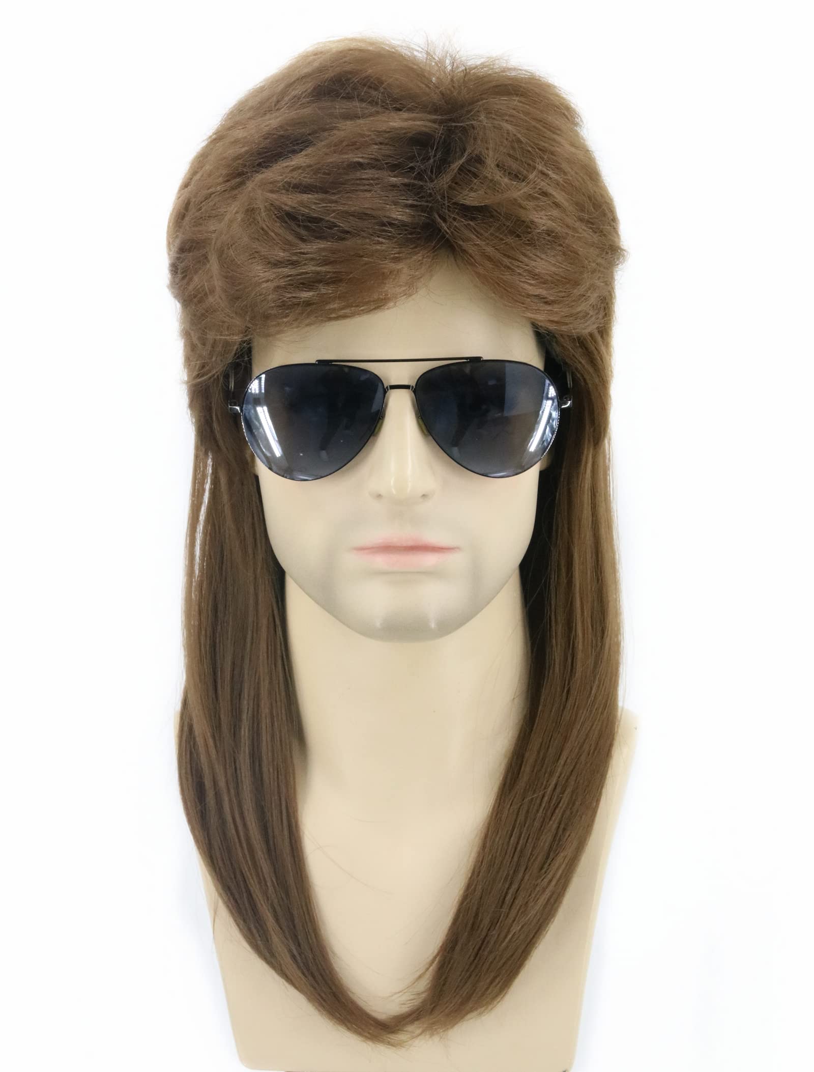Topcosplay 70s 80s Wig for Men Mullet Brwon Wig Retro Punk Rocker Wavy Wig for Party Costume Halloween