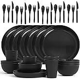36 pcs Wheat Straw Dinnerware Sets, Unbreakable Reusable Dinnerware Set Kitchen Cups Plates and Bowls Sets, Dishwasher Microw