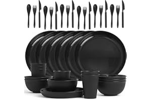 36 pcs Wheat Straw Dinnerware Sets, Unbreakable Reusable Dinnerware Set Kitchen Cups Plates and Bowls Sets, Dishwasher Microw
