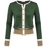 Women's Cardigan Sweater Color Block Long Sleeve Crew Neck Knit Cardigan Trendy Cropped Cardigan Shrug