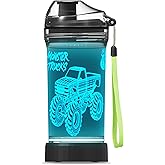 YuanDian 3D Glowing Water Bottle with 3D Monster Truck Design- 14 OZ Tritan BPA Free - Cool Drinking Cups Gift for School Kids Boy Girl Child Christmas Holiday(Random Monster Truck)