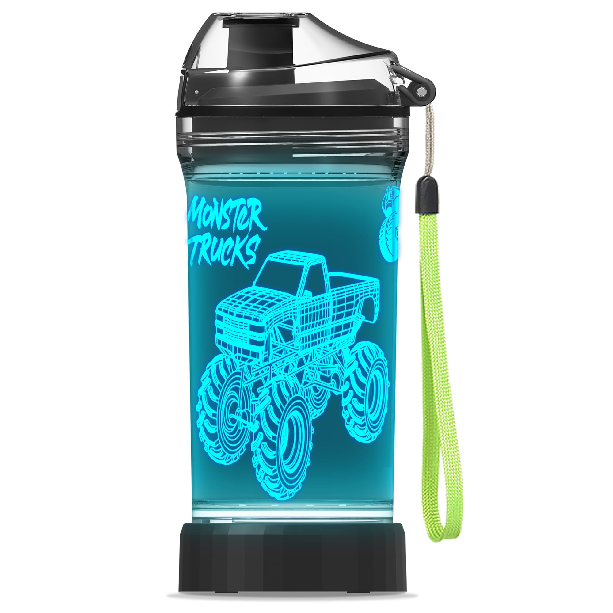 YuanDian Monster Truck 3D Glowing Water Bottle with - 14 OZ Tritan BPA Free - Cool Drinking Cups Gift for School Kids Boy Girl Child Christmas Holiday