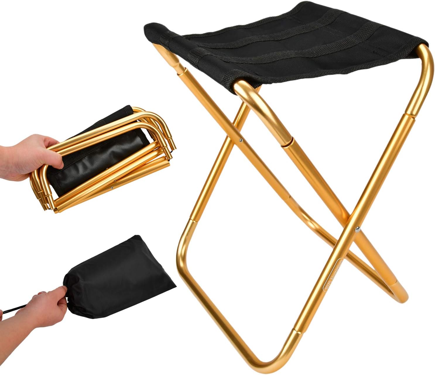 Amazon アウトドアチェア 折りたたみ椅子 ハイグレード 航空用アルミ合金を採用 超軽量 収納袋付き コンパクト 2秒収納 荷耐重80kg キャンプ お釣り 登山 お花見 花火大会用 ゴールド Fd チェア