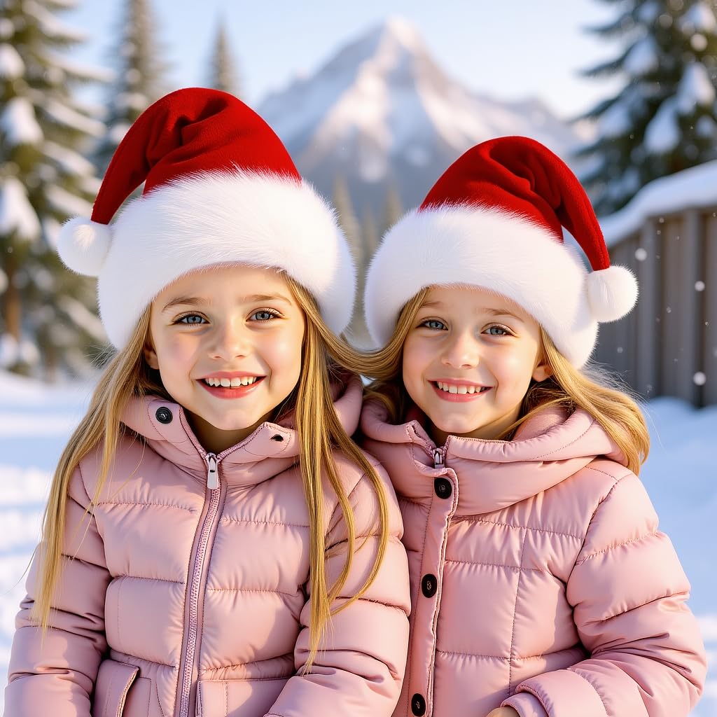 Haomaomao Christmas Hats, Santa Hat for Kids/Baby Unisex Warm Comfort Red Velvet Holiday Xmas Hat for New Year Festive Party