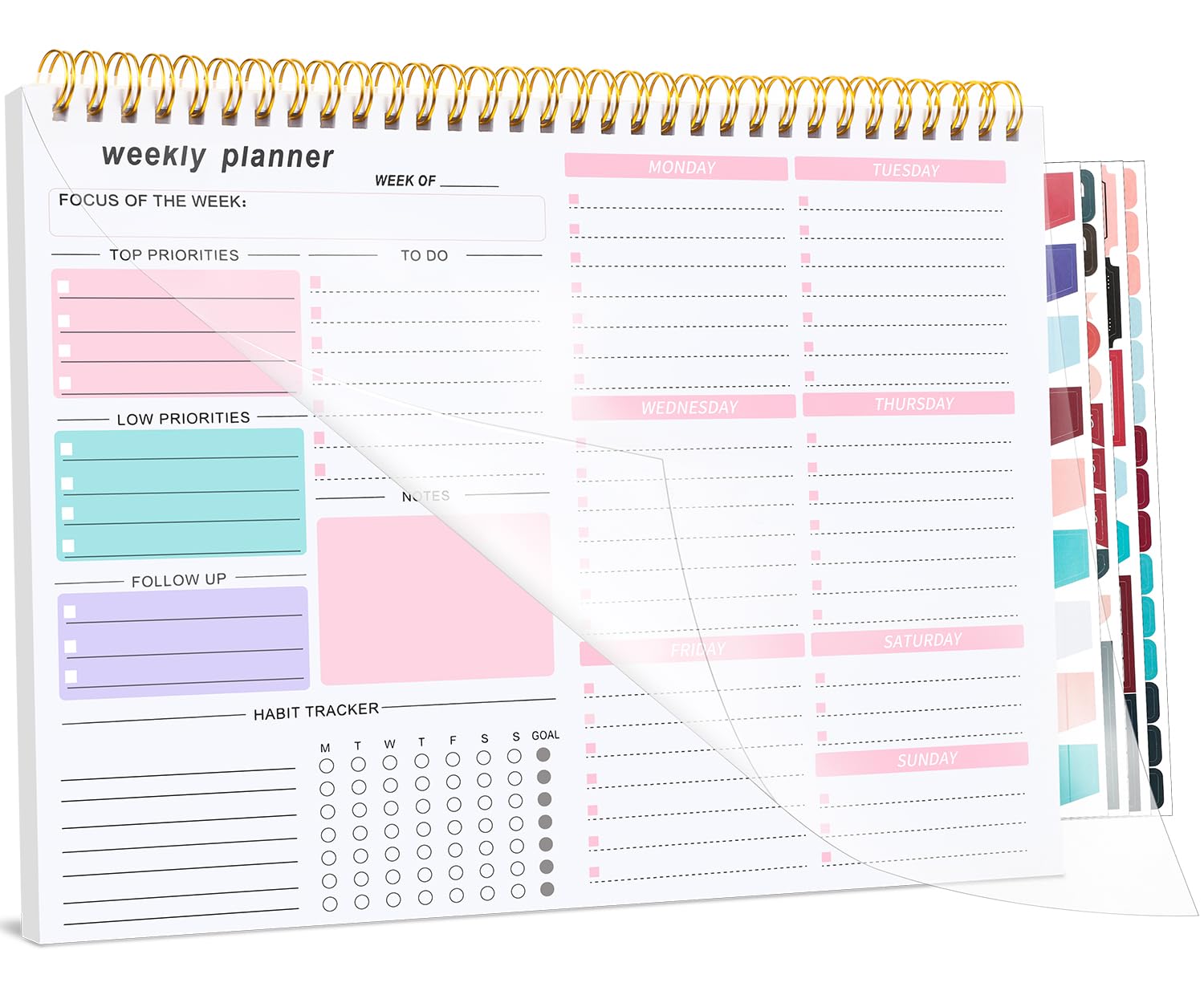 Weekly Planner To Do List Pad, Undated Weekly Planner Notebook 52 Tear off Sheets─To Do List Notebook for Study Work, Includes 4 Sheets of Stickers, 22 X 28 cm-Pink-1 Year of Use — image 1