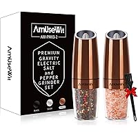 Gravity Electric Salt and Pepper Grinder Set【White Light】- Battery Operated Automatic Salt and Pepper Mills with Light…