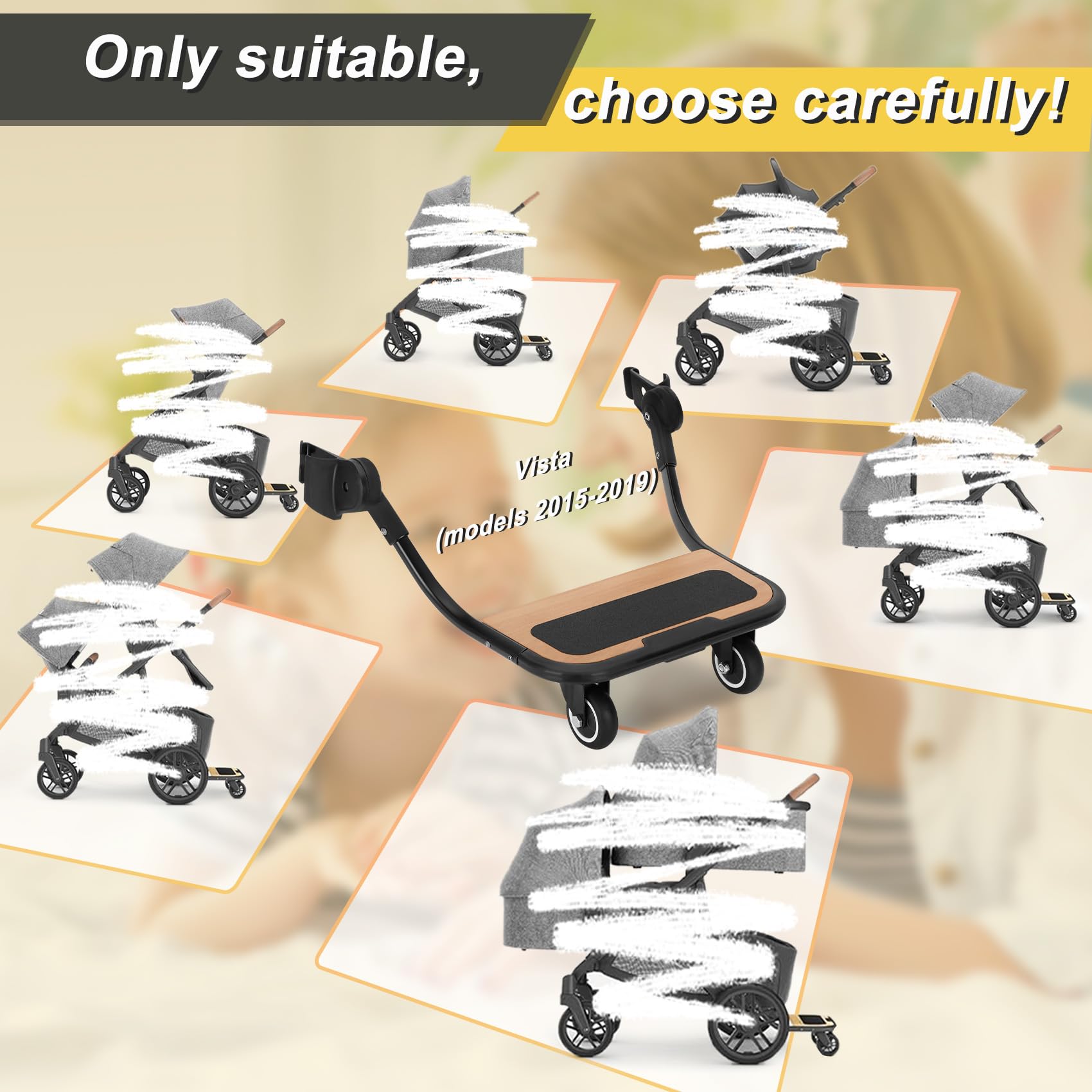 Piggyback Ride-Along Board for Vista (Models 2015-2019),Vista V2,and Vista V3 Strollers,Stroller Standing Board with 360 ° Universal Wheel,Use EVA Foam Wheels Smoothly Nnavigate Through Rugged Roads