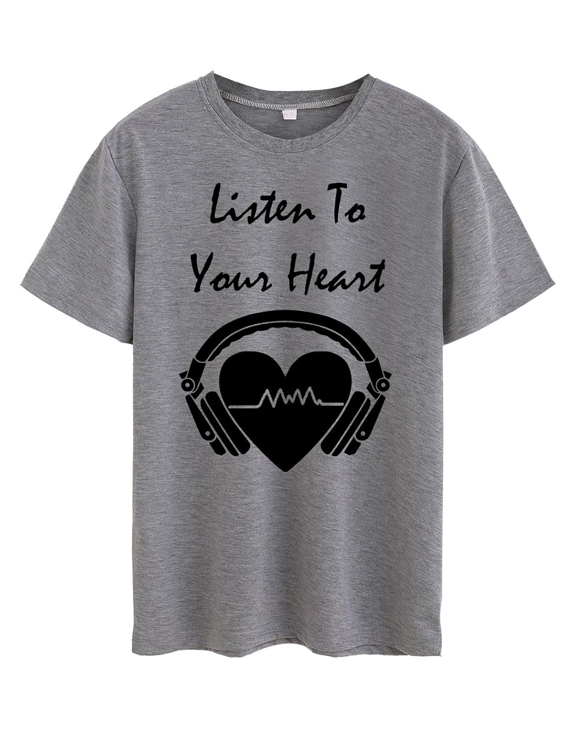 neo garments women's cotton t shirt - listen to your heart (grey)