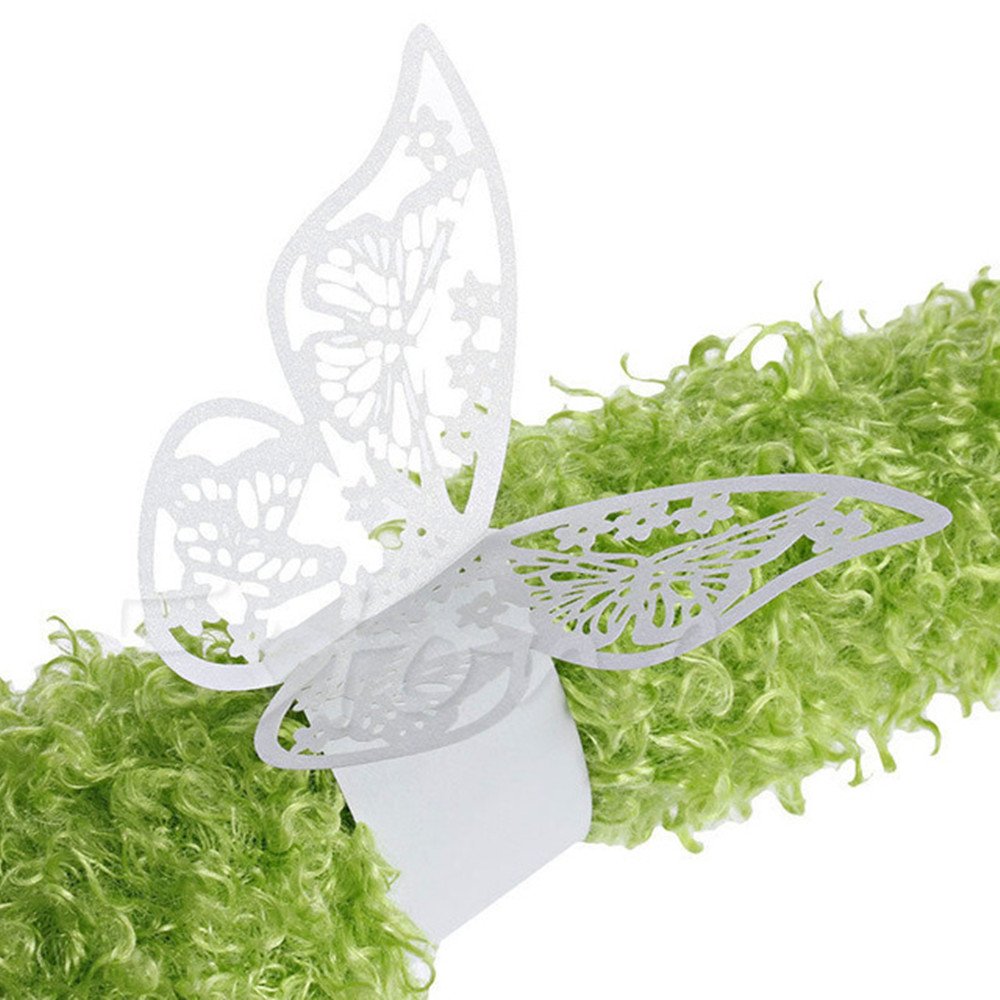 King&Pig 50pcs Laser Cut Butterfly Shape Napkin Rings for Dinners Lunch Tables Home Wedding Birthday Date Anniversray Party Decorations (white)