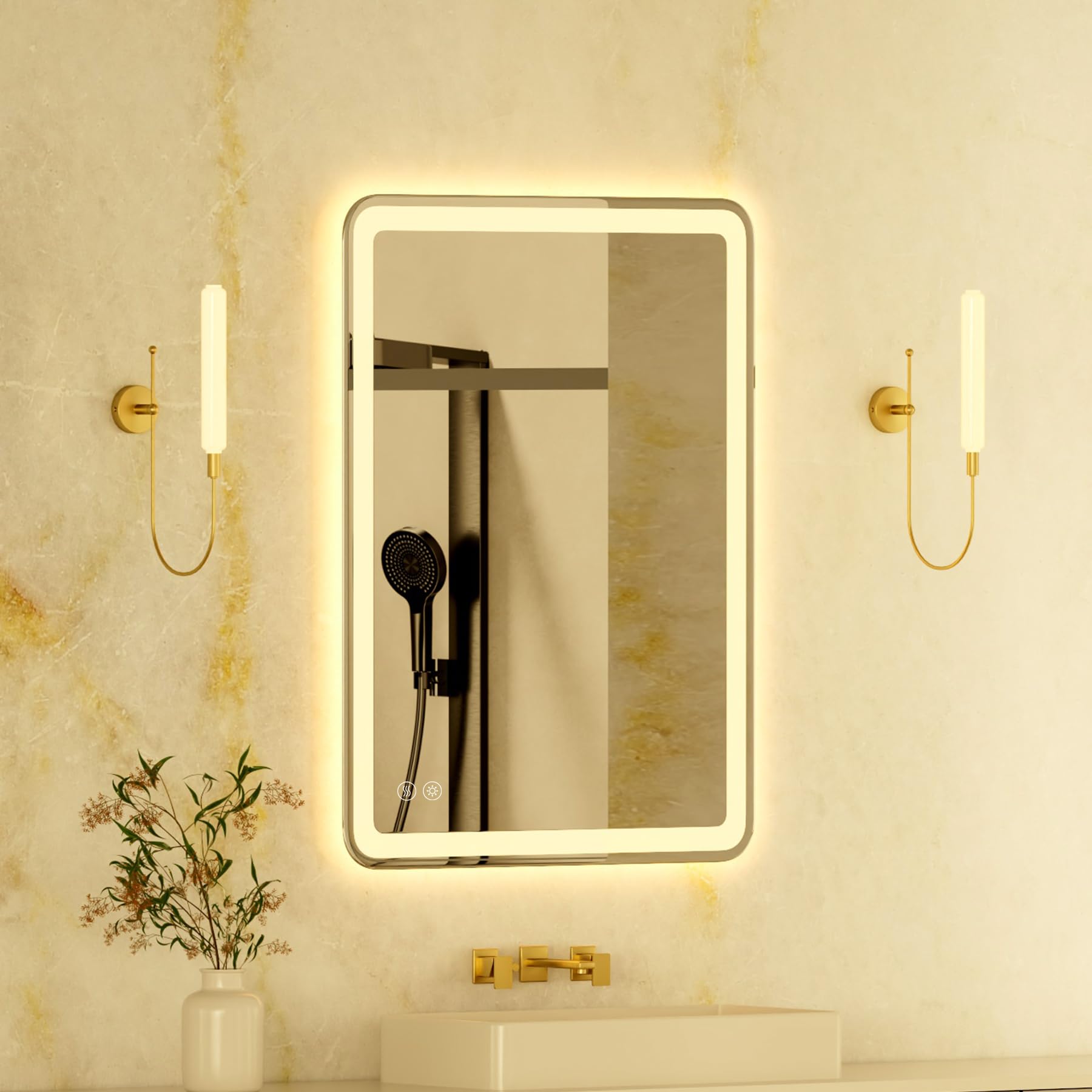 Photo 1 of 24"x32" LED Bathroom Mirror with Front and Backlight, Rounded Corner Frameless, Dimmable Vanity Mirror with Lights, Anti-Fog, Smart Mirror for Bathroom