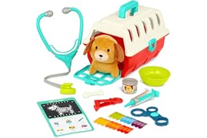 Battat – Mini Vet Playset (11 Pieces) – Plush Dog & Carrier – Stickers & Checklist – Toy Stethoscope & Bone – 2+ Years – Pupp