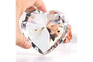 QIANWEI Clear Crystal Diamonds Paper Weights with Gift Box, 80mm Heart Shape Real Crystal Diamond Glass Gems Paperweight, Big Diamonds Birthday Anniversary Women Her Valentine's Day Gift