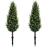 3FT Artificial Cedar Topiary Trees with Ground Spike Set of 2, UV Resistant Artificial Bushes Faux Cypress Trees for Indoor Outdoor Home Garden, Yard, Porch, Patio Decor
