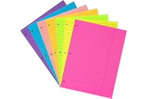MAGECUBIKU Loose Leaf Paper 8 x 10.5 IN,350 Sheets Notebook Paper 7 Neon Colors Wide Ruled Filler Paper 3-Hole Punched College Lined Paper Binder Paper 70 GSM/19 LB