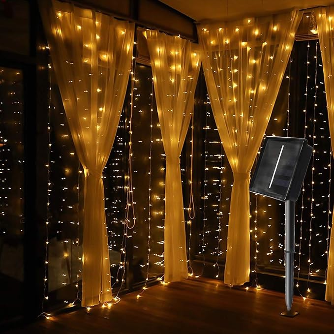 MagicLux Tech 300 LED Solar Curtain String Lights 8 Mode Decorations