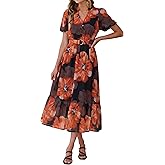 Simplee Womens Summer Boho Floral Midi Dress Casual Beach Wedding Guest Chiffon A Line Belted Long Flowy Holiday Dresses 2026