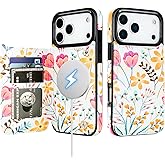 HAOPINSH Wallet Case for iPhone 17 Pro Max, Compatible with MagSafe Wireless Charging, Floral Flower Pattern Back Flip Folio RFID Blocking Leather Kickstand Card Slots Case Double Magnetic Clasp 6.9"