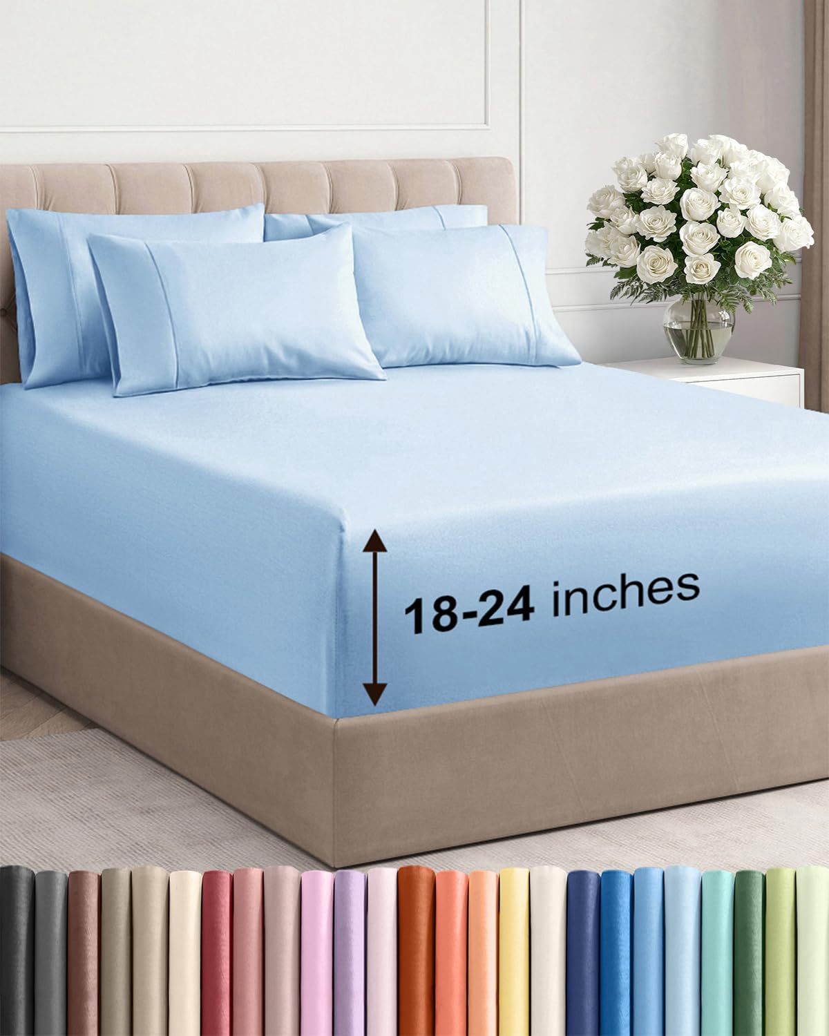 Photo 1 of Extra Deep Queen Sheet Set - 6 Piece Breathable and Cooling Sheets - Hotel Luxury Bedding for Women, Men, Kids & Teens - Easy Secure Fit - Soft, Wrinkle Free & Comfy - Extra Deep Pockets - Light Blue