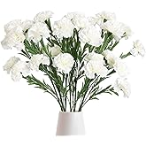 IPOPU White Carnations Artificial Flowers 6PCS 30 Heads Silk Carnations 27.56in Artificial Flowers with Stems for Wedding Home Centerpieces Floral Arrangements(White)