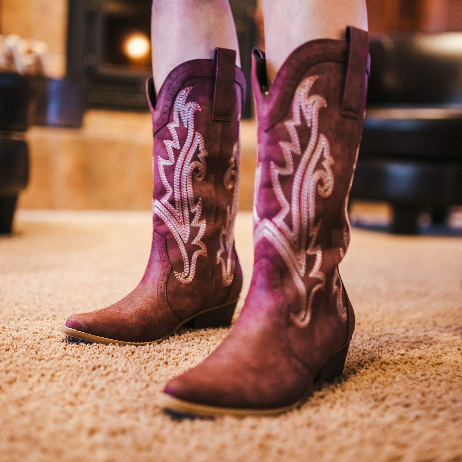 HISEA Rollda Cowboy Boots for Women, Cowgirl Boots, Comfortable Western Boots with Pointed Toe Stitched Embroidery for Country Concert Dancing Wedding Traveling Daily Outfits