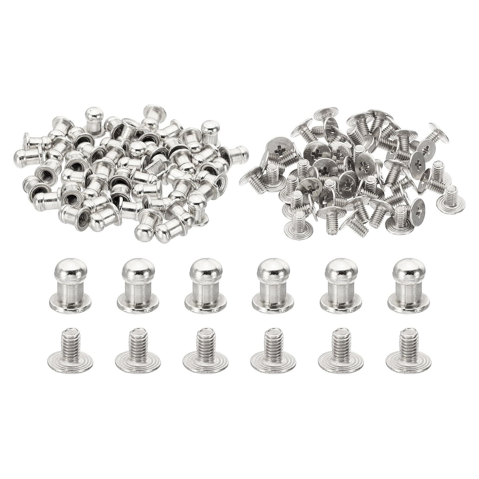 PATIKIL 5 mm Leather Rivets, 100 Sets Round Button Head Studs Metal Screw Studs Posts Chicago Screws Rivet for Clothing Leather Crafts Fabric Shoes Punk, Silver Tone