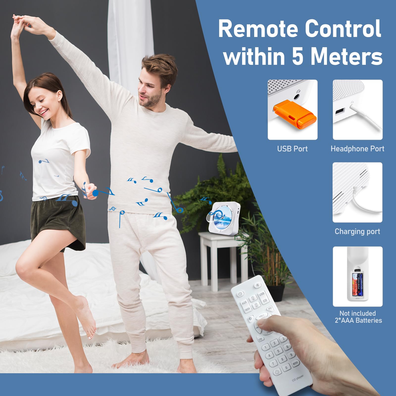 CD Player Portable Bluetooth 5.1 Desktop CD Player with HiFi Sound Speakers,Remote Control,Dust Cover,LED Display,Boombox FM Radio,USB/AUX for Home,Kids (White)