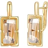 EVEVIC Austrian Crystal Leverback Earrings for Women Baguette Crystal Drop Earrings 14K Rose Gold Plated Hypoallergenic Jewelry Gift