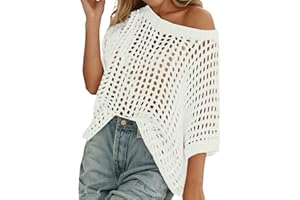 ZERLINA28 Womens Summer Scoop Neck Short Sleeve Sweater Casual Crochet Hollow Out Knit Tops Pullover Shirts Beach Coverup