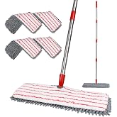 Microfiber Dust Mop for Floor Cleaning -Four Double-Sided Washable Pads, Adjustable Stainless Steel Handle (31.1"-56.69") -Suitable for Hardwood, Marble, and Tiles