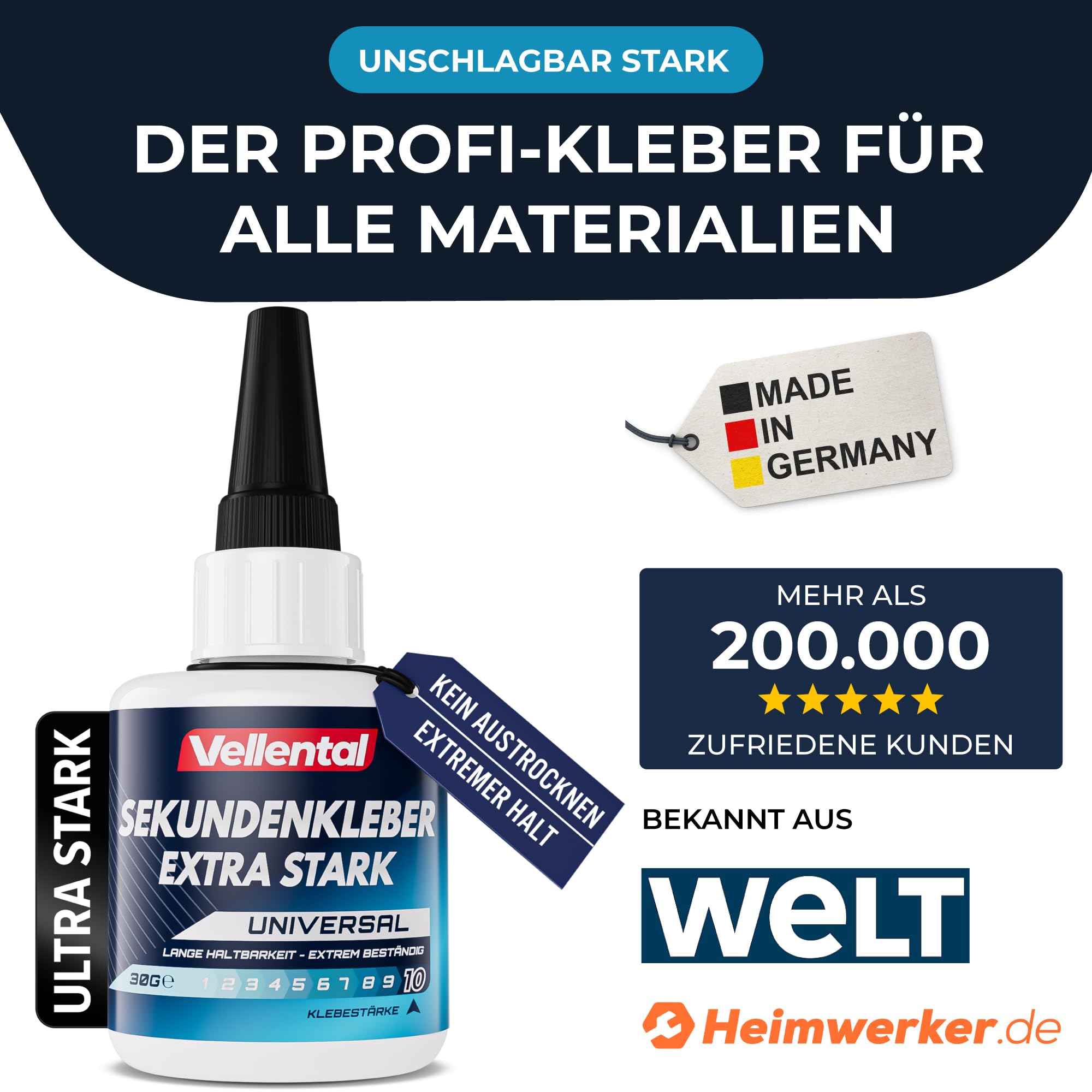 Sekundenkleber Gel Extra Stark universal - Superkleber wasserfest, hitzebeständig & mit Nadel Verschluss gegen Austrocknung - Alleskleber für Plastik, Kunststoff, Glas, Holz, Metall uvm. 2