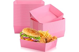 Uiifan 50 Pack Paper Food Tray 5 lb Large Food Boats Nacho Plates Disposable Serving Snack Trays Grease Resistant for Christmas Party New Year Party Birthday Supplies(Light Pink)