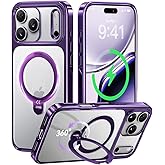 CASEKOO Purple Glossy for iPhone 17 Pro Max Case with 360 Spin Magnetic Stand [Fit for MagSafe][17FT Military Protection] Slim Polished Frame Titanium Alloy Sturdy Stand 6.9", Purple