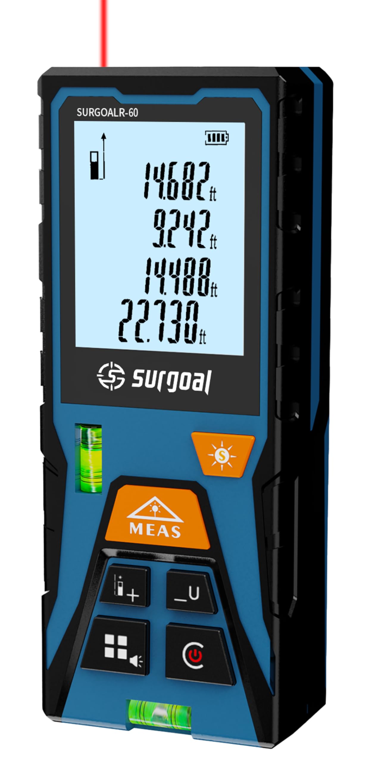 Photo 1 of Laser Distance Meter 196ft – Digital Laser Measuring Tool with LCD Backlit Display, Area Volume Pythagorean, ±2mm Accuracy, Class II, Electronic Tape Measure for DIY Construction – AAA Battery Powered
