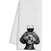 FTKBGHY Funny Wine Poodle Kitchen Towels, Poodle Gifts, Dog Gifts Decorative Dish Hand Tea Towels for Kitchen Home Bar Decor, Wine Dog Lover Gift, 16x24 Inch