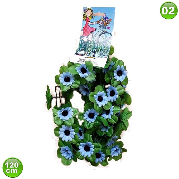 Unbekannt Fahrradgirlande Blumengirlande Sonnenblume Blau 120 cm