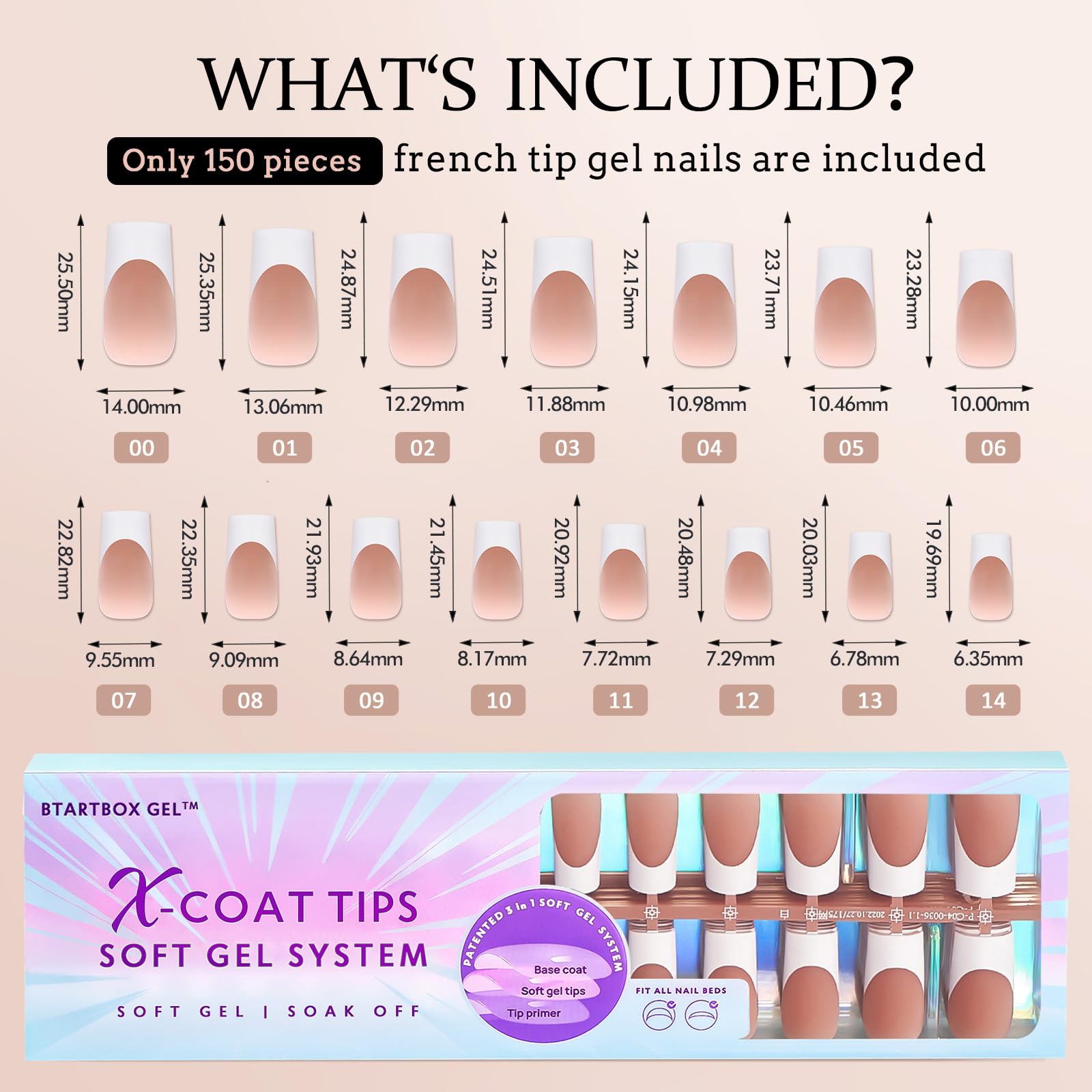 BTArtboxnails XCOATTIPS French Tip Nails, 150pcs Long Square Brown French Tip Press on Nails, French Tip Gel Nails for DIY Nail Art - Image 6