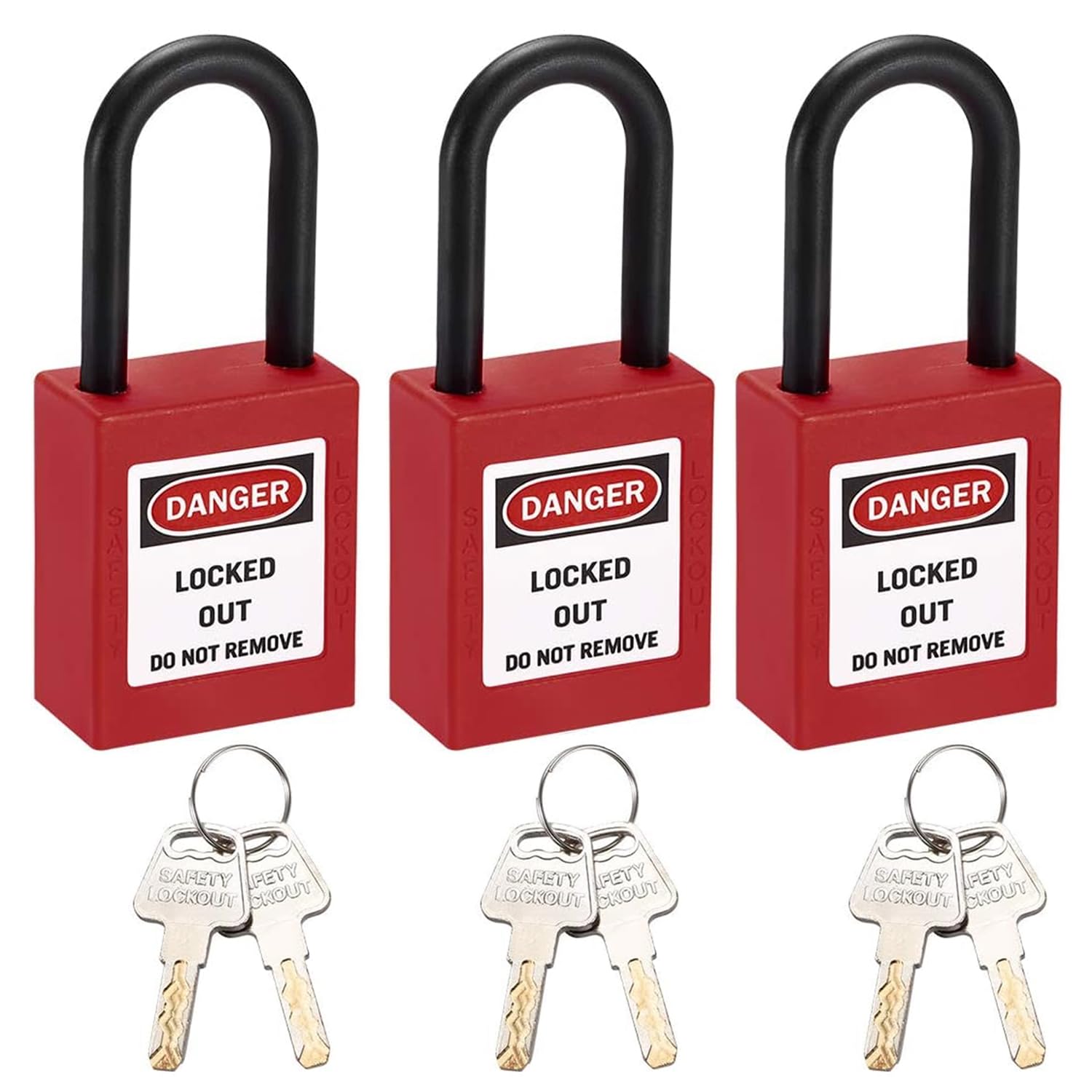 MroMax Lockout Tagout Lock, Safety Padlock Keyed Differently,Loto Security Padlock Nylon Shackle Red Padlock for Lock Out Tag Out 3Pcs