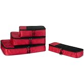 Amazon Essentials 4-Piece Packing Cubes Travel Accessories Set, Luggage Organizer, Double Zipper, Mesh Top, Space-Saving Suitcase Organizer, Small/Medium/Large/Slim, Red (Previously Amazon Basics)