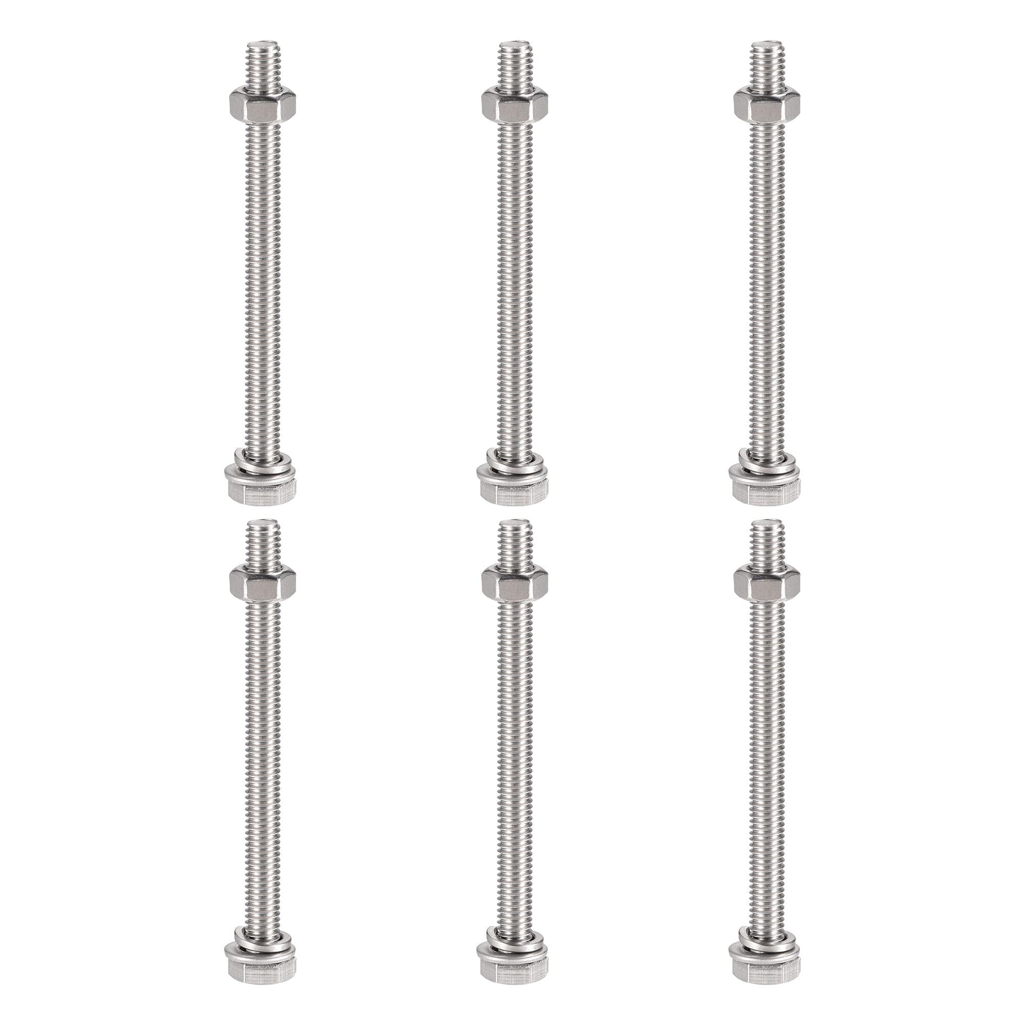 sourcing map M6 x 80mm Hex Head Screws Bolts, Nuts, Flat & Lock Washers Kits, 304 Stainless Steel Fully Thread Hexagon Bolts 6 Sets โ image 1